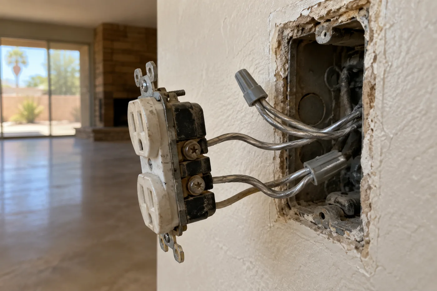 Aluminum branch wiring behind an outlet in an older Phoenix home